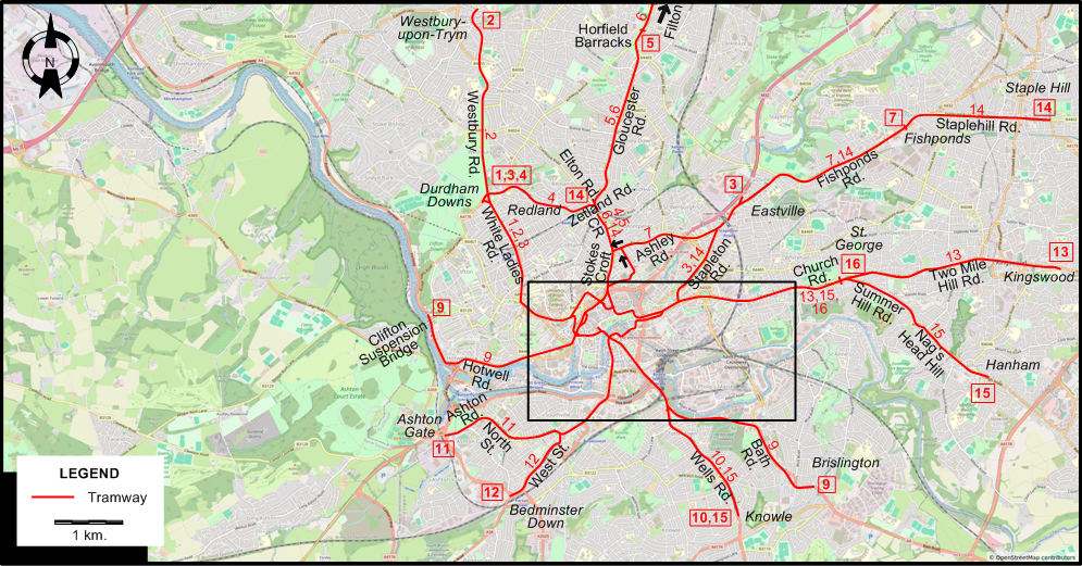 Bristol 1938 tram map