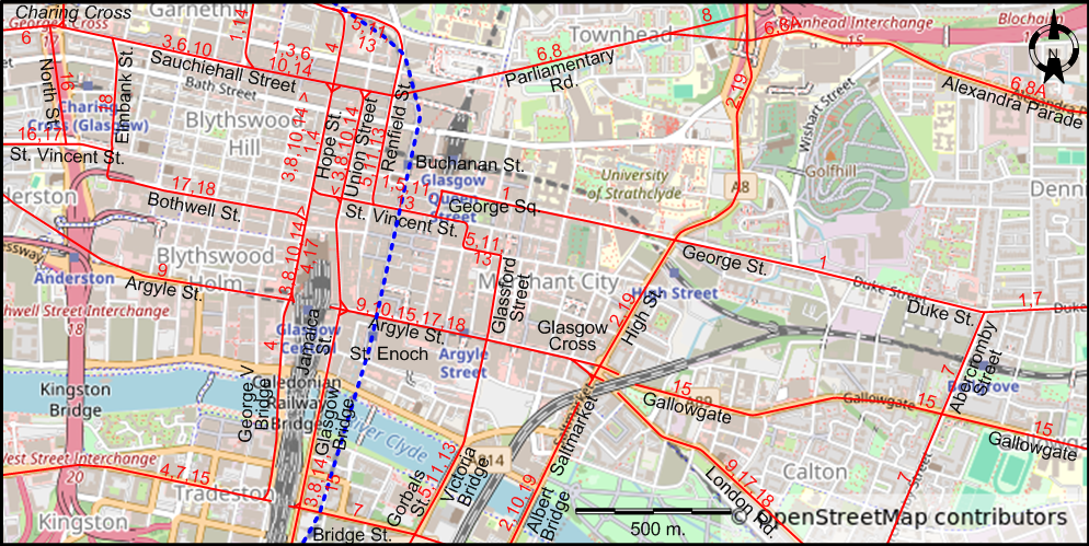 Glasgow 1938 city centre tram map