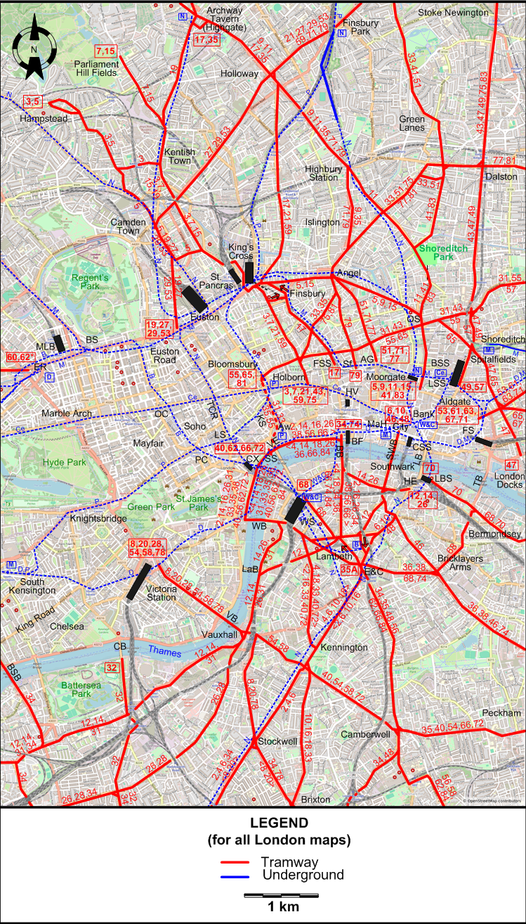London 1934 centre tram map