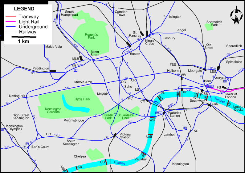 London 2007 downtown tram map