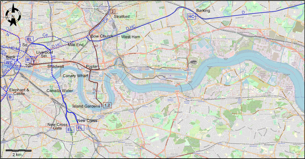East London 1987 urban rail map