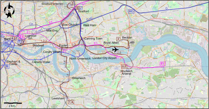East London 2022 urban rail map