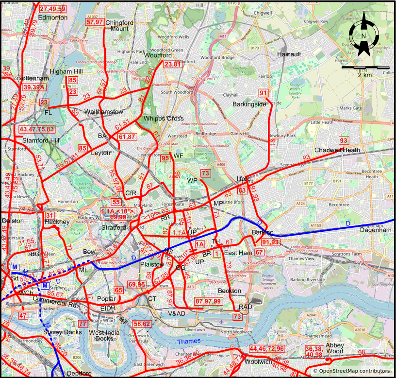 East London 1934 tram map