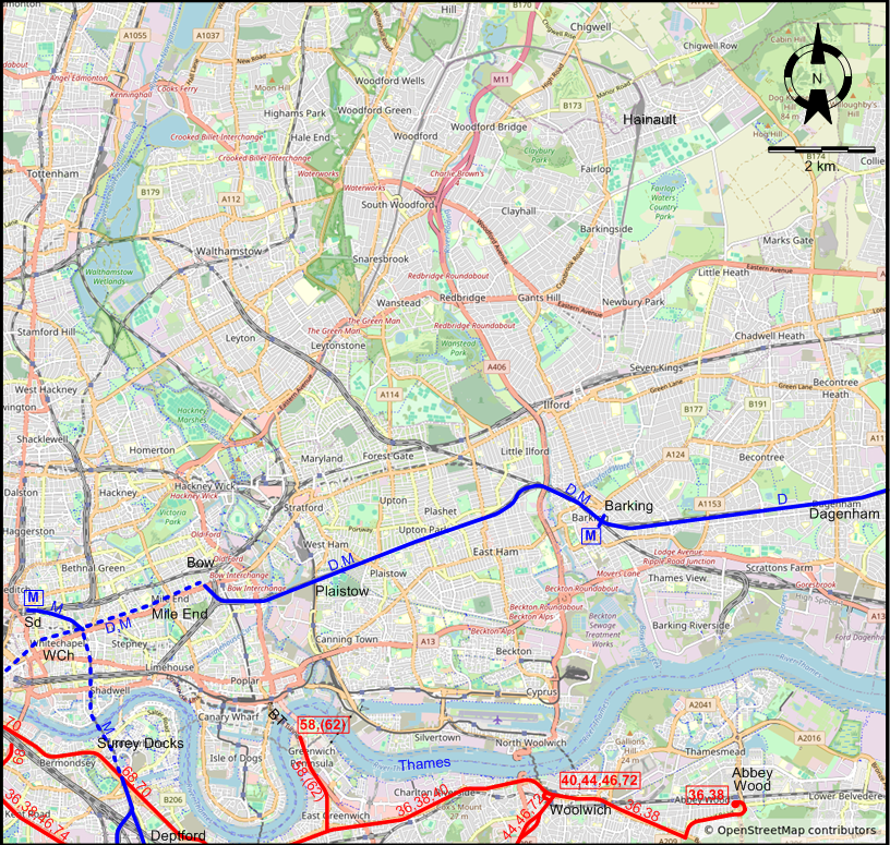 East London 1940 tram map