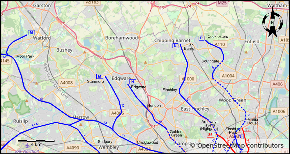 North London 1940 tram map