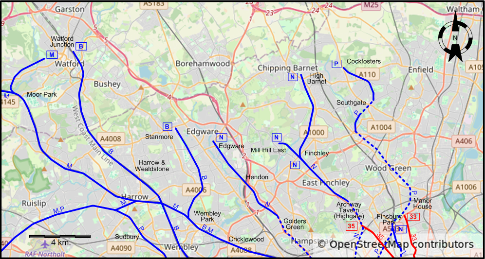 North London 1952 tram map