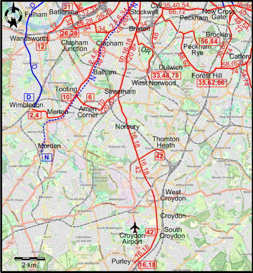 South London 1940 tram map