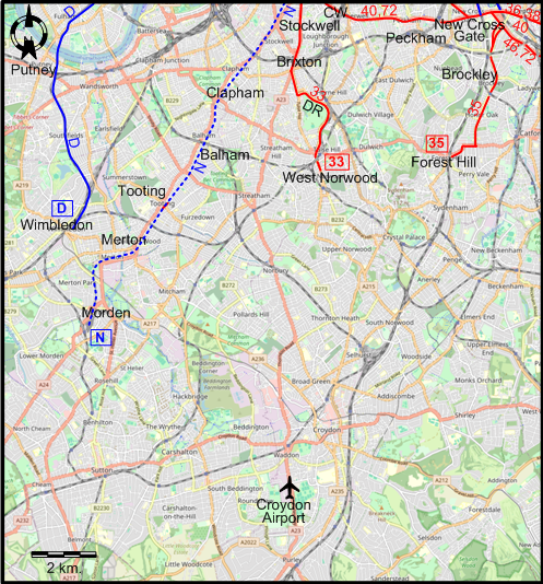 South London 1952 tram map