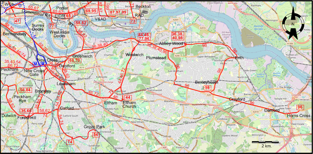 Southeast London 1934 tram map