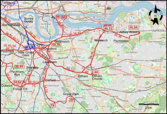 Southeast London 1940 tram map