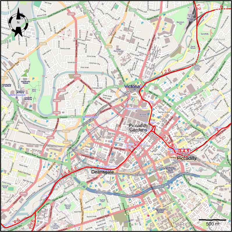Manchester 2013 downtown tram map