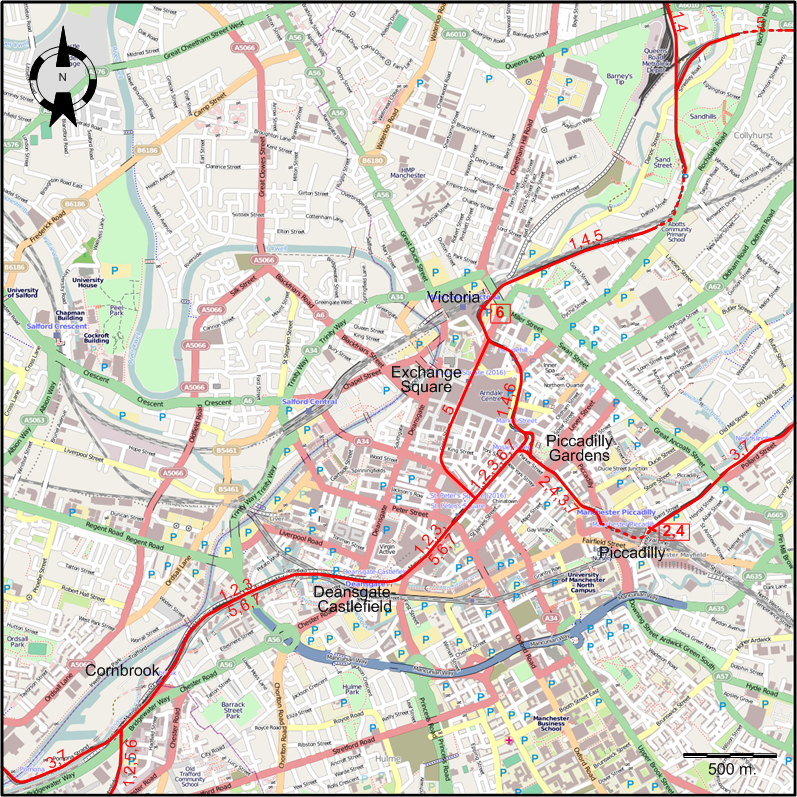 Manchester 2018 downtown tram map