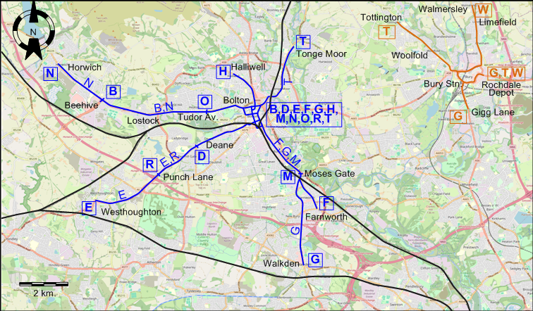 Bolton Bury Manchester 1944 tram map