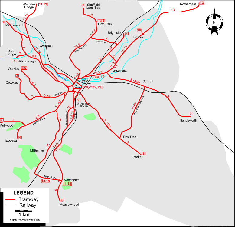 Sheffield 1948 tram map