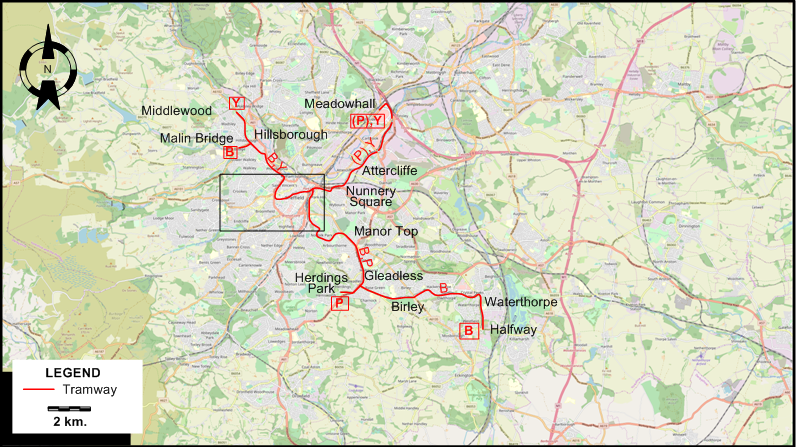 Sheffield 1995 tram map