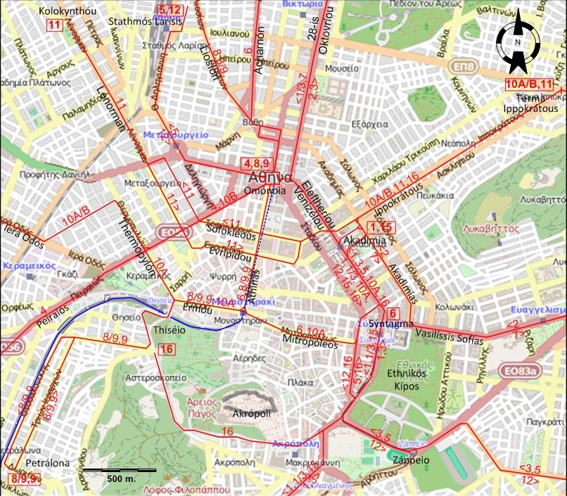 Athens centre tram map 1937