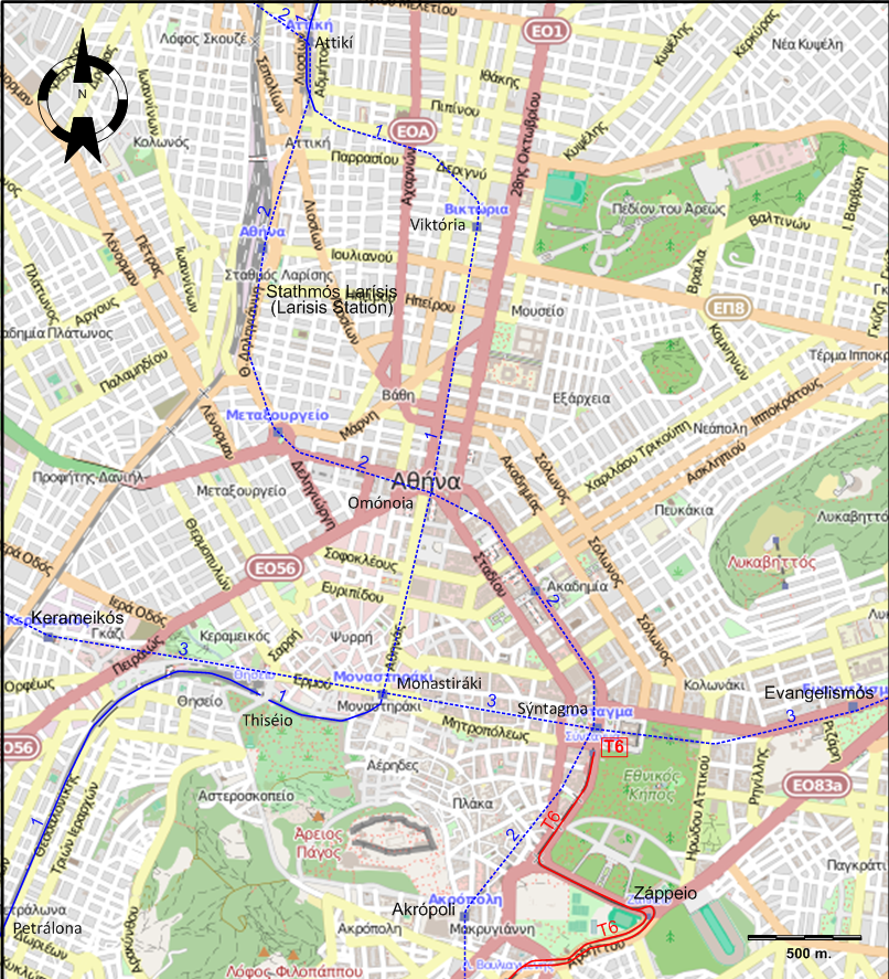 Athens centre tram map 2021