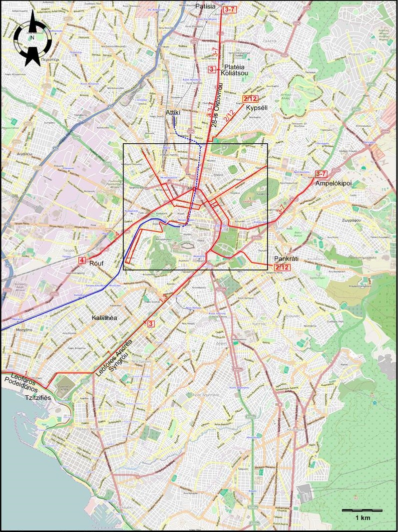 Athens regional tram map 1953