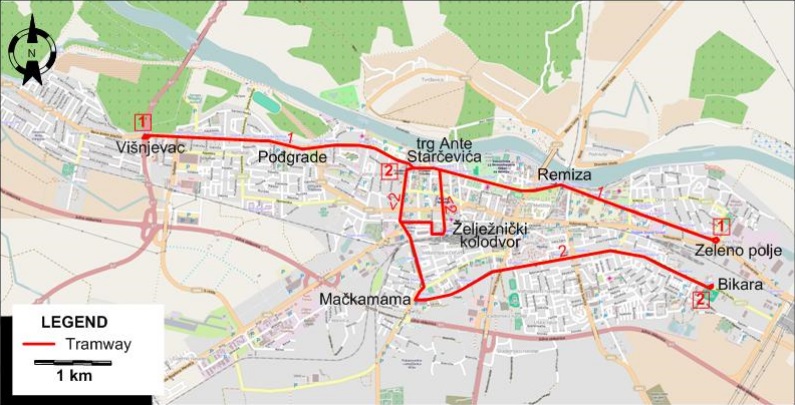 Osijek tram map 2007