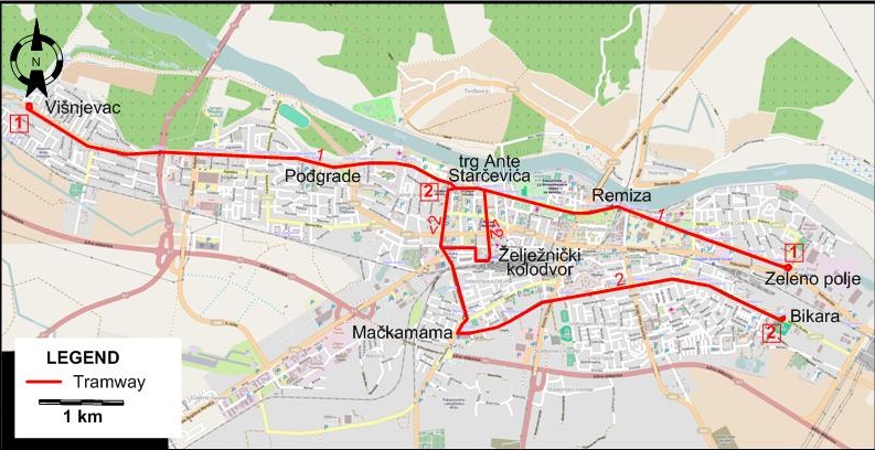 Osijek tram map 2014