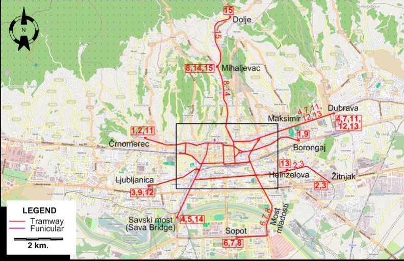 Zagreb tram map 1984