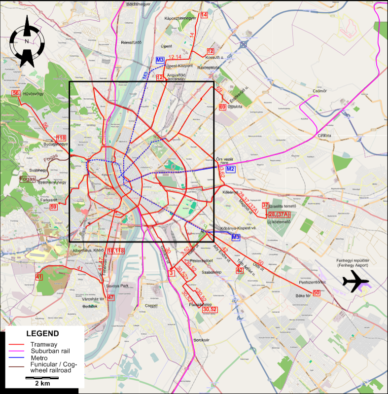 Budapest tram map 2005