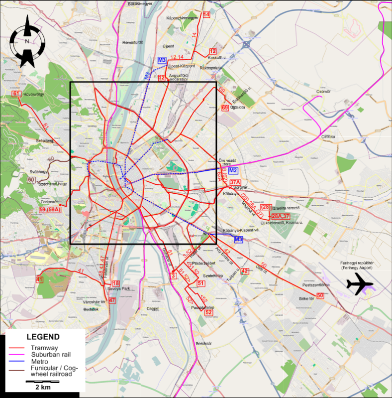 Budapest tram map 2011