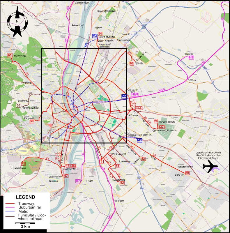 Budapest tram map 2015