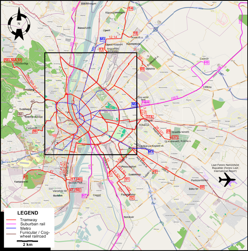 Budapest tram map 2016