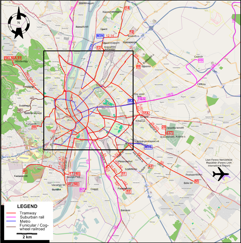 Budapest tram map 2020