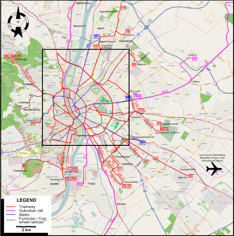 Budapest tram map 2023