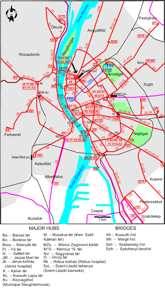 Budapest downtown tram map 1949