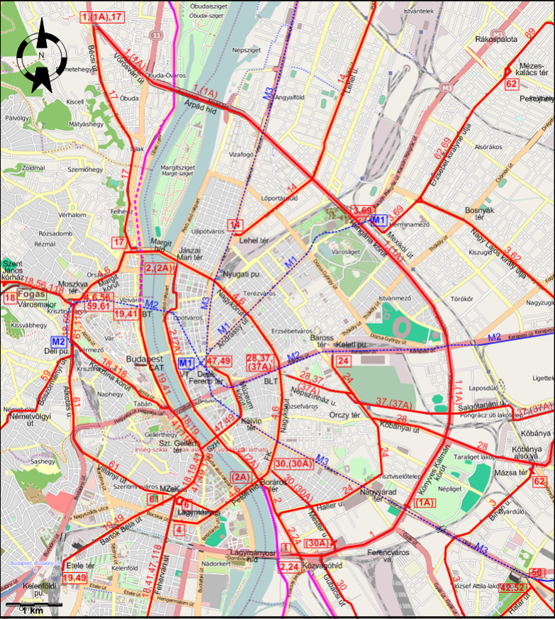 Budapest downtown tram map 2005