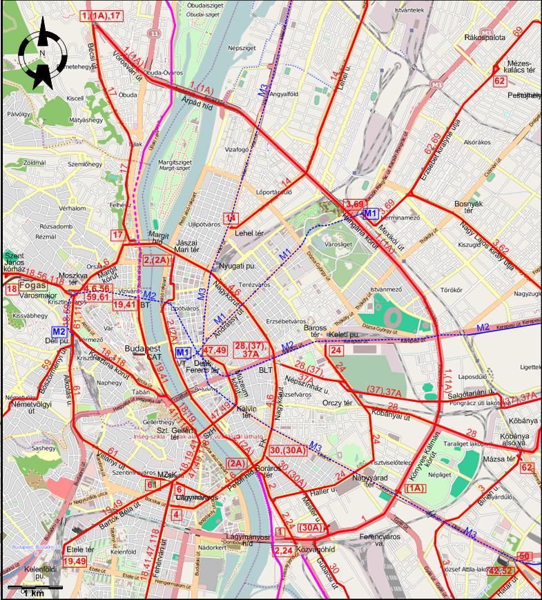 Budapest downtown tram map 2006