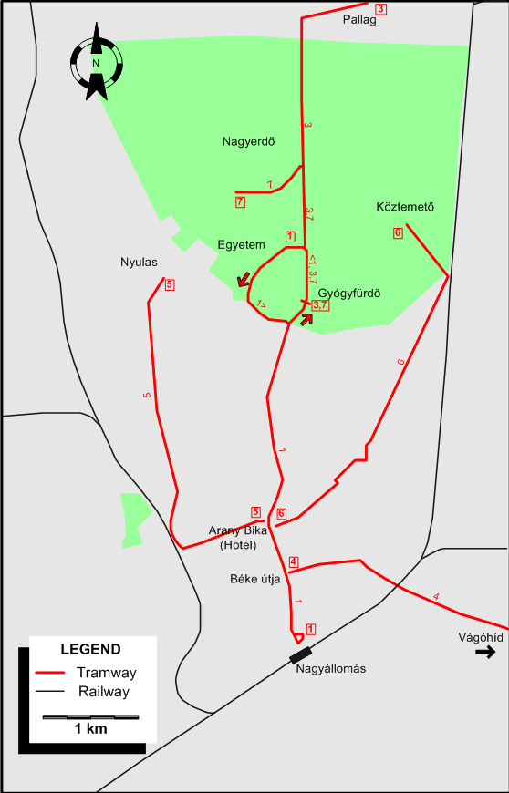 Debrecen tram map