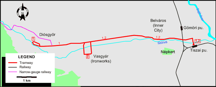 Miskolc tram map