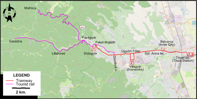 Miskolc tram map 2012