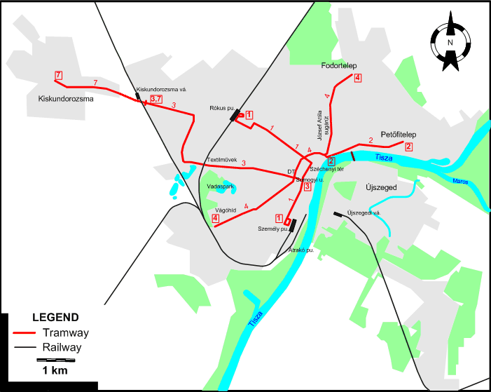 Szeged tram map