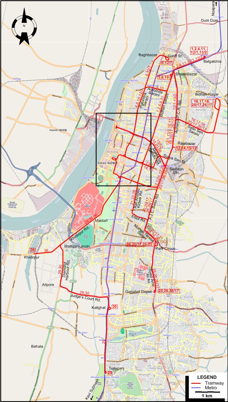 Calcutta tram map 2013