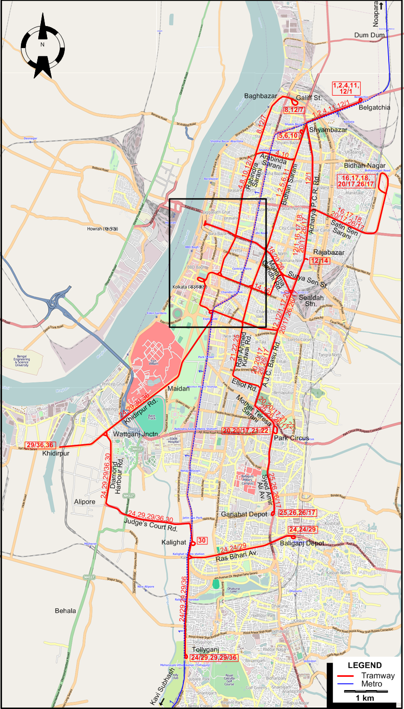 Calcutta tram map 2015