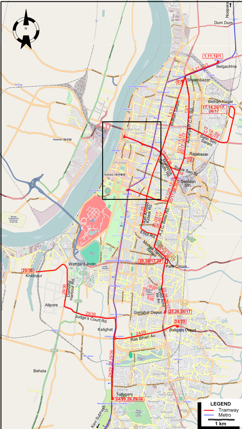 Calcutta tram map 2017