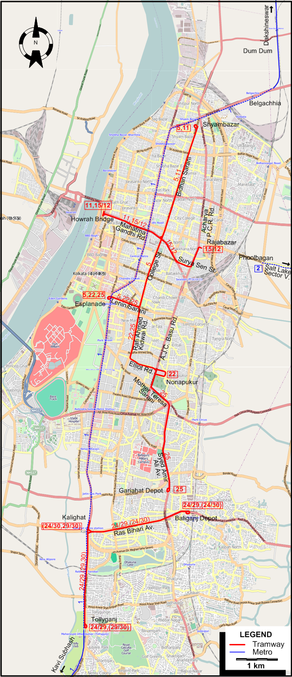 Calcutta tram map 2021