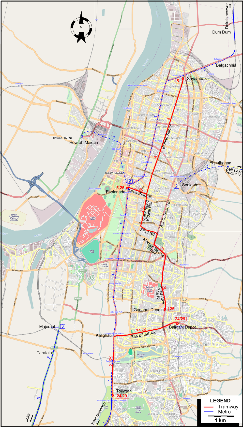 Calcutta tram map 2024