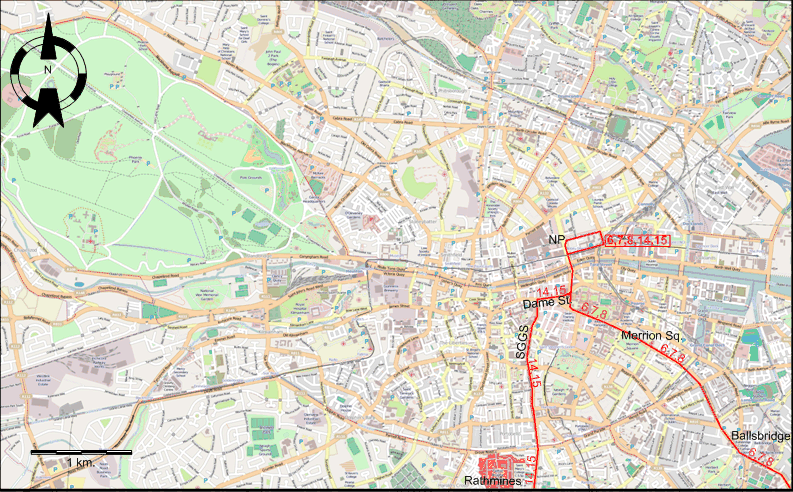 Dublin 1945 downtown tram map