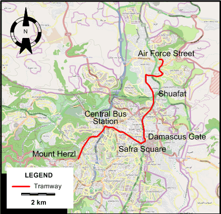 Jerusalem tram map 2011