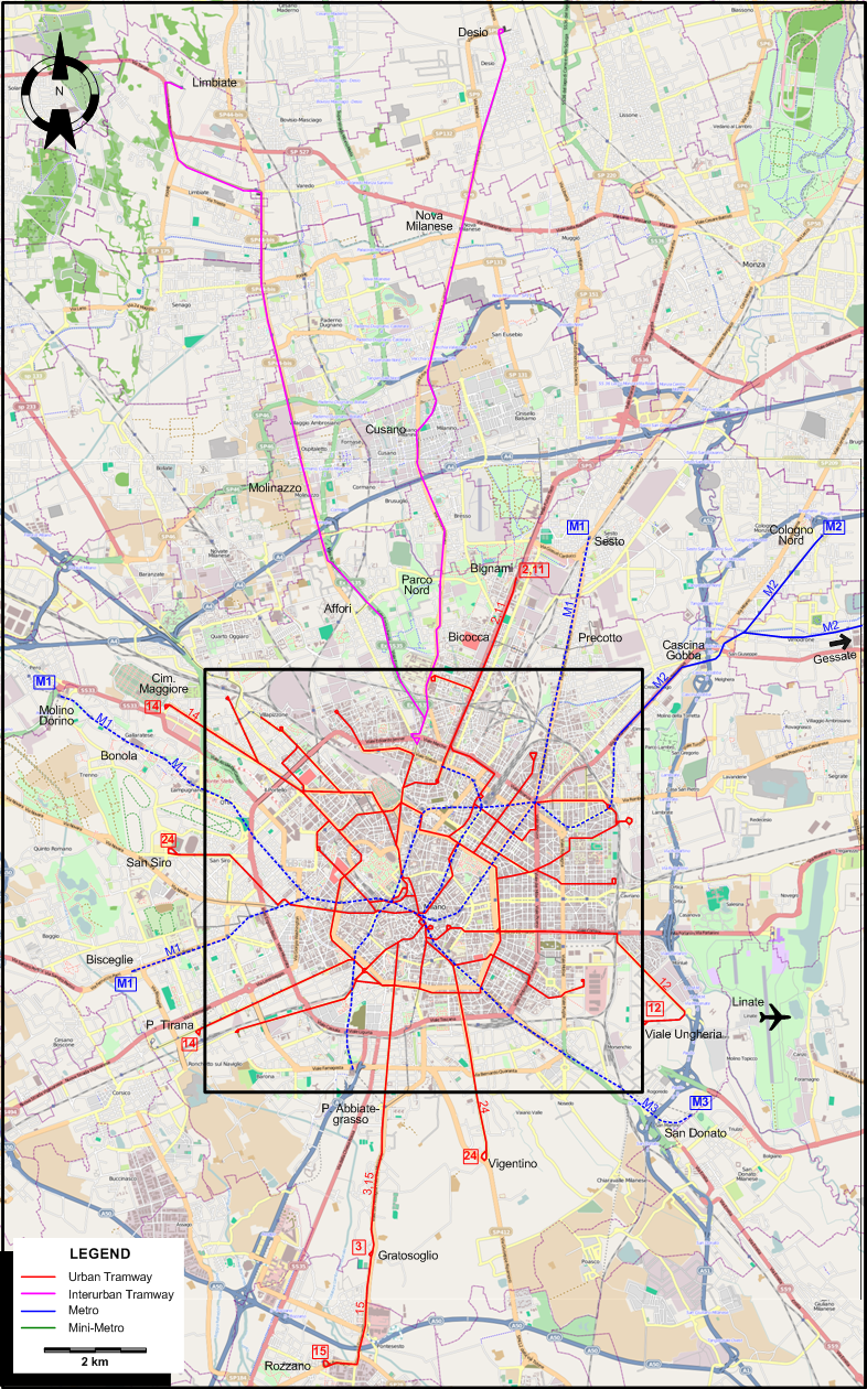 Milan 1996 tram map