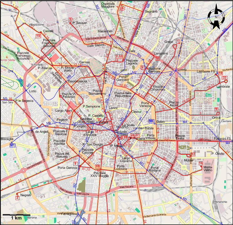 Milan 2022 downtown tram map