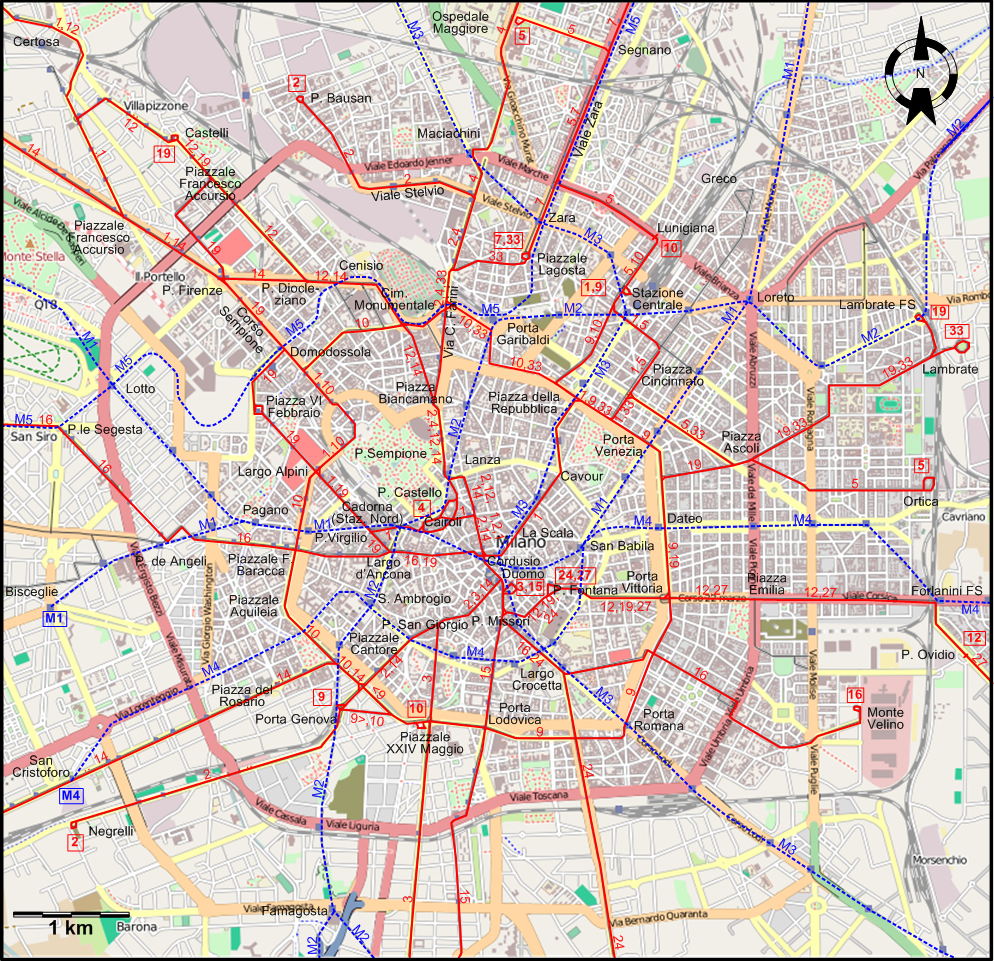 Milan 2025 downtown tram map