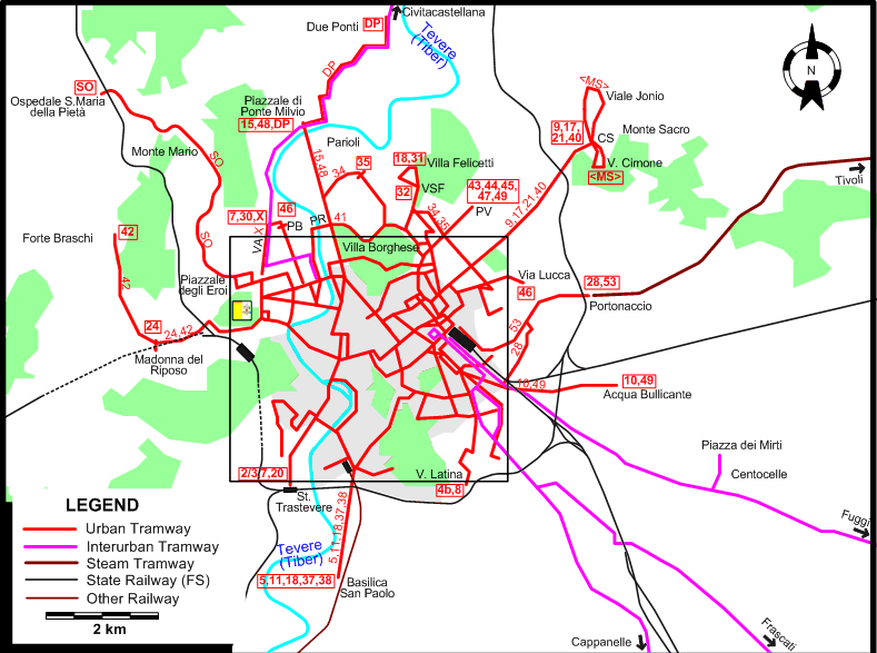 Rome 1929 tram map