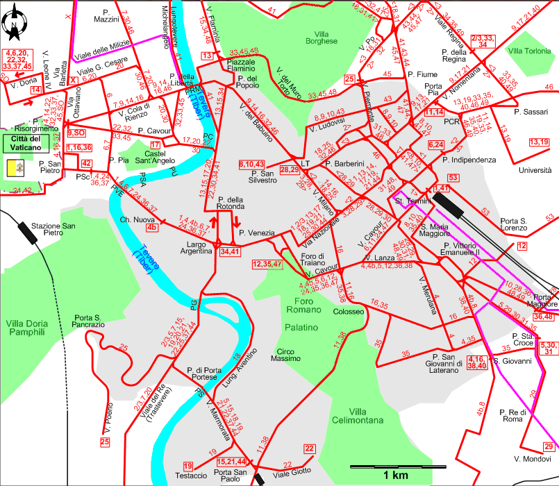 Rome 1929 downtown tram map